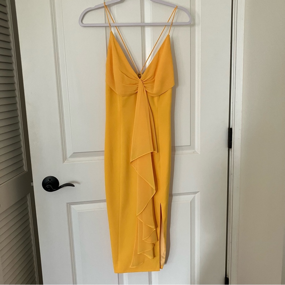 JAYGODFREY jay godfrey Carlo Sheath Dress yellow slit ruffle size 2 worn once